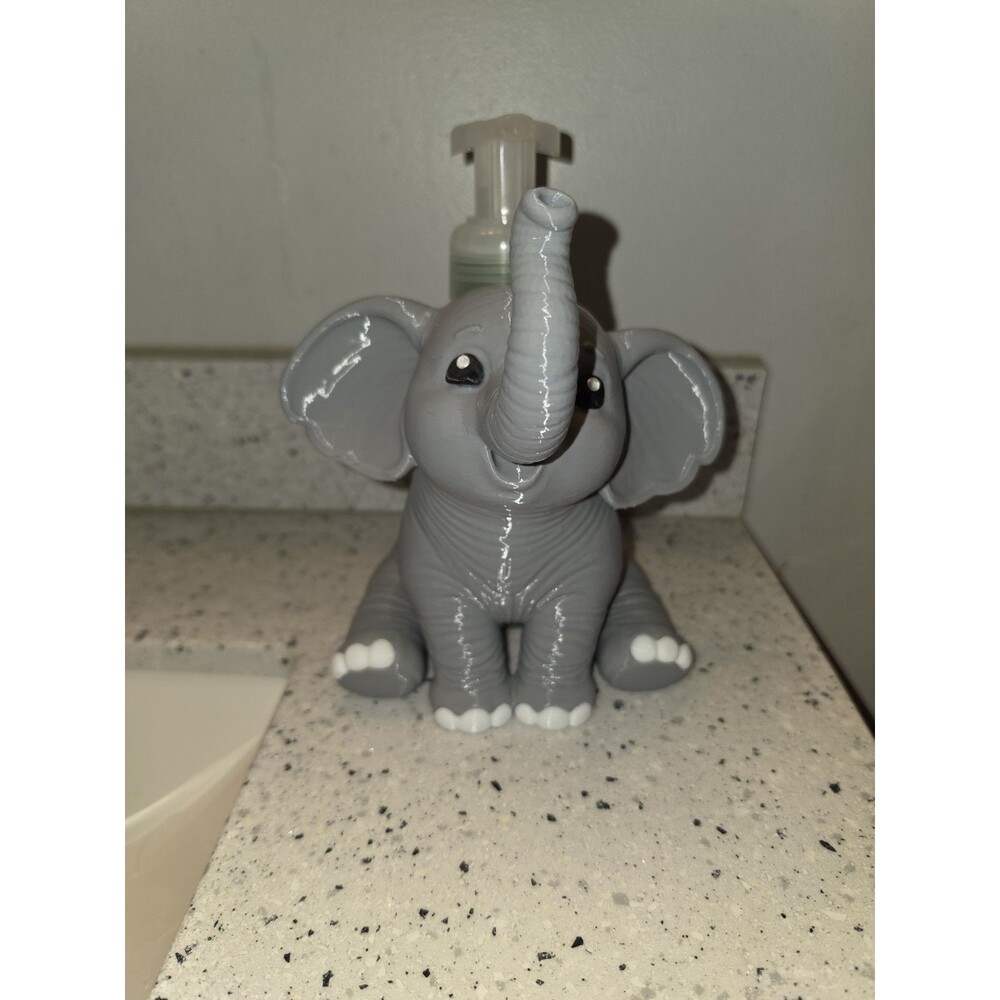 Grey Elephant Soap Holder Foaming Bottle Stand Cute Bathroom Sink Decor